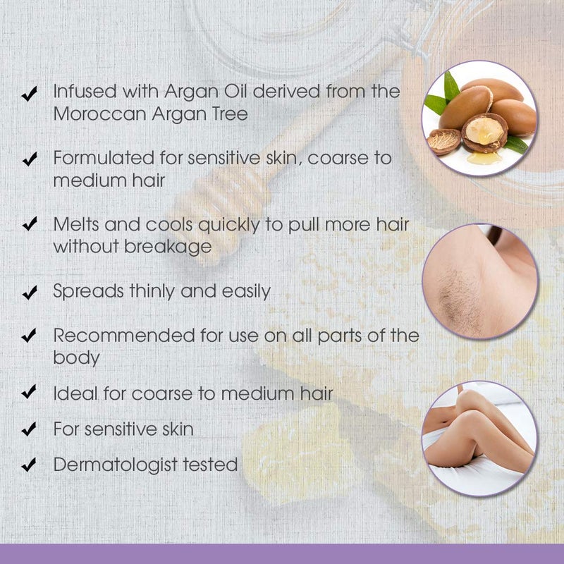 Satin Smooth Honey Hair Removal Wax with Argan Oil, for Medium to Coarse Hair, Full Body Waxing, Ideal for Sensitive Skin, 14oz - Image 4